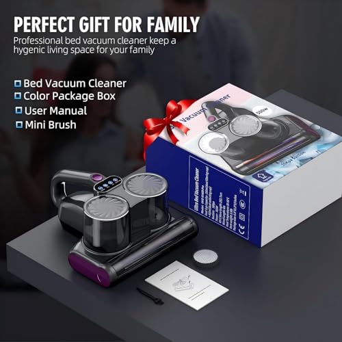 Image of Mattress Vacuum Bed Vacuum Cleaner 16Kpa Suction 253.7nm UV-C Light, 140F Heated Air, 30000 RPM Brushroll, Ultrasonic, HEPA Filter, Handheld Vacuums for Carpet /Sofa, 500W Corded, (Dark Gray)
