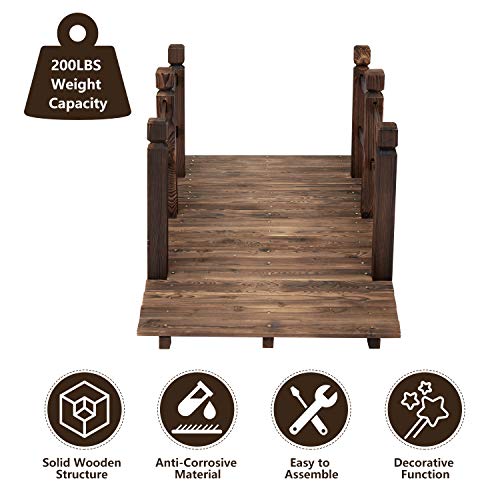 kinbor Garden Bridges for Outdoors, Wooden Decorative Pond Bridge with Railings for Backyard, Creek, Lawn, Farm, Footbridge Arch Bridge Outdoor Decor, 5 ft