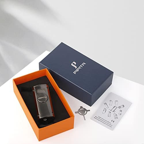 PIPITA 4 Jet Lighter Windproof Torch Blue Flame Butane Gas Lighter Adjustable Refillable Torch Lighters with Punch,Color Change Design of Visual Gas Window(Without Gas) (Black)