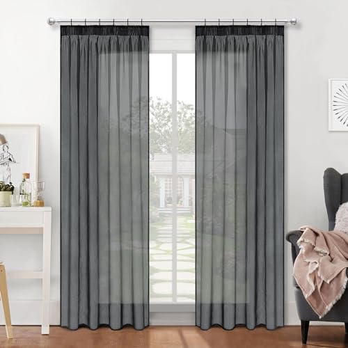 MRTREES tenda grigia tende per binario trasparente tende salotto moderne 2 pezzi soggiorno eleganti 140 x 225 cm, Tre metodi di utilizzo