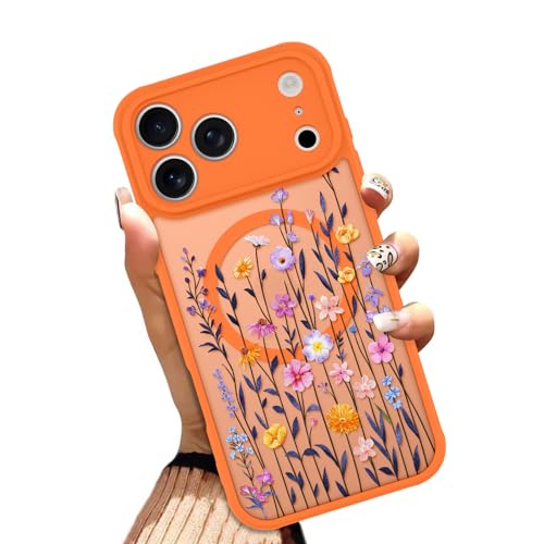 OOK Floral Flowers Orange Phone Case Made for iPhone 17 Pro Max 6.9 Inch