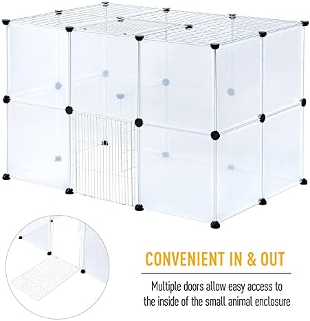 BRIAN & DANY Pet Playpen, Portable Plastic Fence Small Animals with Door for Hamster, Puppy, Rabbit, Rat, Guinea Pig, 28 Panels, 105 x 70 x 70 cm, Smoke