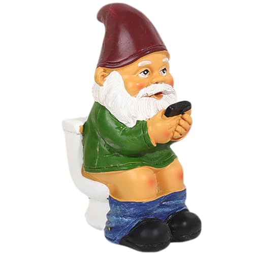 Nain de jardin amusant de 12,7 cm de haut, statue de nain de jardin coquin assis sur les toilettes, lecture de téléphone, résine imperméable, décoration à moitié nue pour terrasse, cour, pelouse, styl