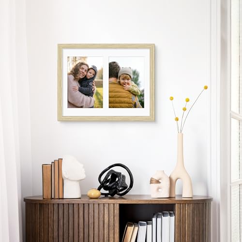 Image of DUENPY 8.5x11 Double 5x7 Picture Frame Double Picture Frame Displays Two 5x7 inch Photos Available Horizontal Wall Mounting Display and Vertical Wood Color