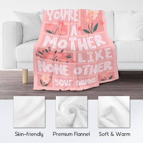 Personalized Mothers Day Blanket Gifts with Name - 60x80 Inches Soft Cozy Throw for Festivals Holidays - Pink Blankets for Mom