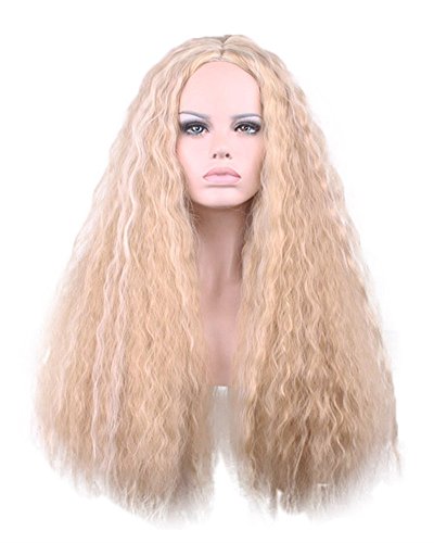 AneShe 28" Women Long Curly Fluffy Blonde Full Wigs Highlights Synthetic Hair Party Wig (Golden+Blonde)