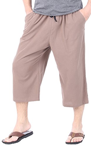 Mens Cotton Pilates Yoga Beach Lounge Sleep Pajama Capri Pants3