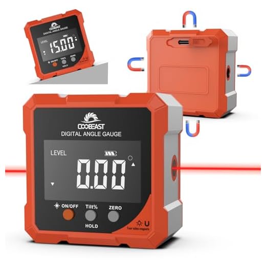 Coobeast Digital Angle Finder Magnetic, Rechargeable Digital Angle Gauge, Mini Protractor Angle Finder Measuring Tool for Woodworking Tablesaw(Laser Level is Class II, Output<5mW), Gift for Men