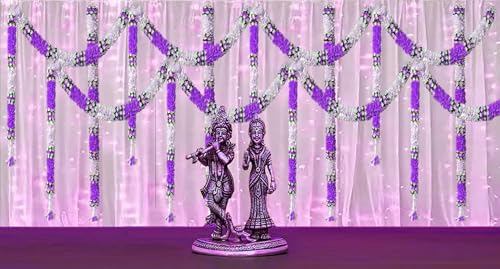 Image of Artificial White Gajra Jasmine & Colourful Flower Strings for Wedding Decorations, Event Decor Perfect for Diwali, Ganpati & Pooja /Temple /Mandir Decoration, 5ft (12, Purple - 5ft)