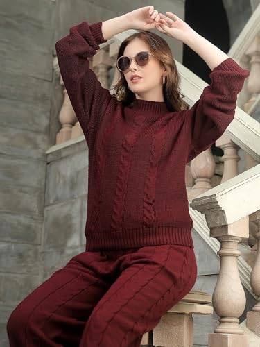 Image of Kvetoo Woolen High Neck Sweater With Pajama Tracksuit For Women Winter Wear Co-ord Set