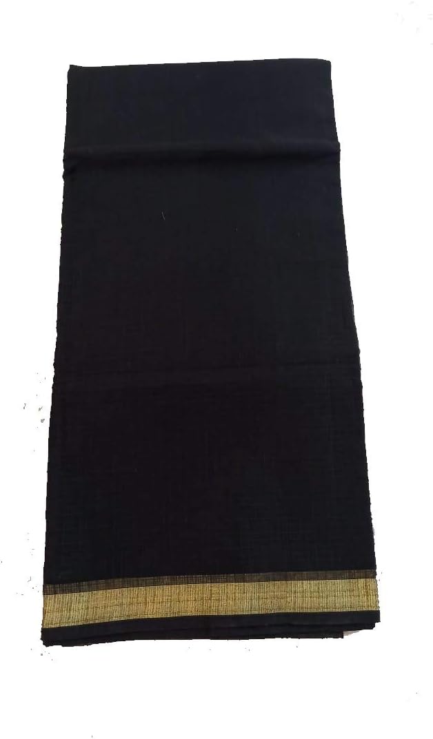 Anny Designerwomen's kota doria plain cotton saree/girl's sari with blouse piece (free size)(Black), Black with golden border, One Size
