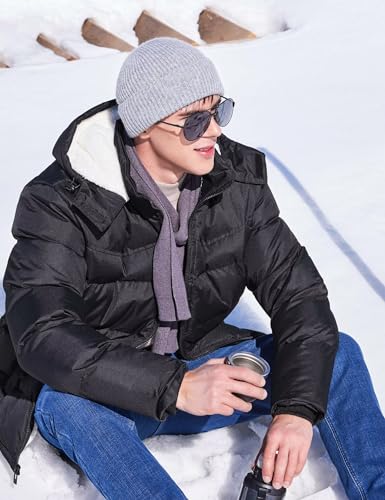 Image of BEST SOUTH Men's Hooded Winter Puffer Jacket Fleece Warm Bubble Coat Outerwear Cold Weather