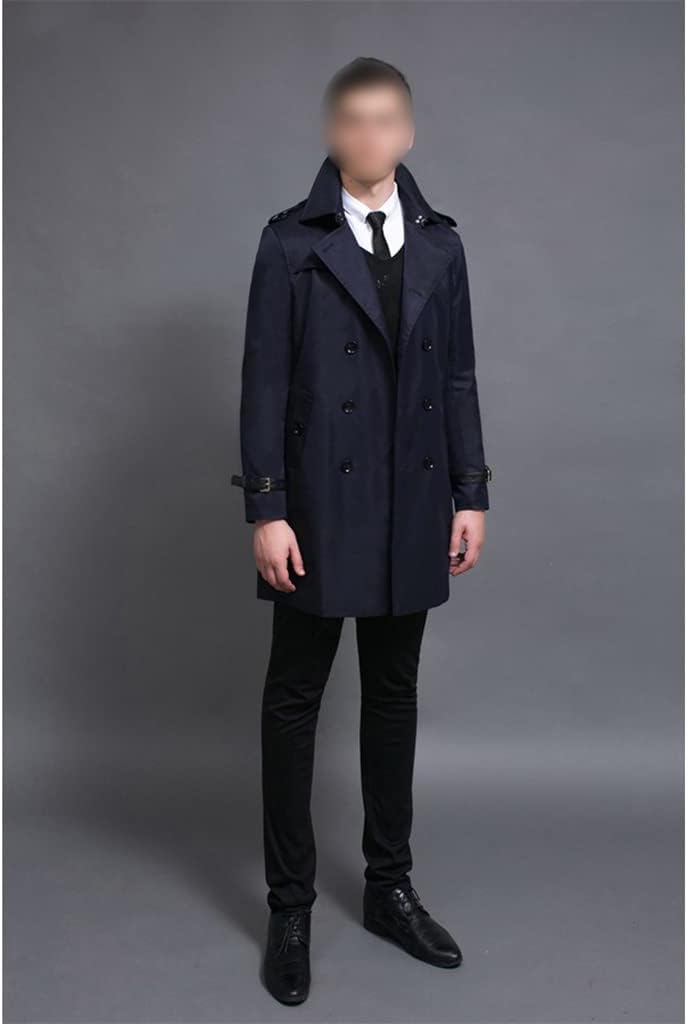 Mens Windbreaker Long Sleeve Trenchcoat Slim Jackets and Coats Button Solid Jacket Belt(Blue,4XL code)