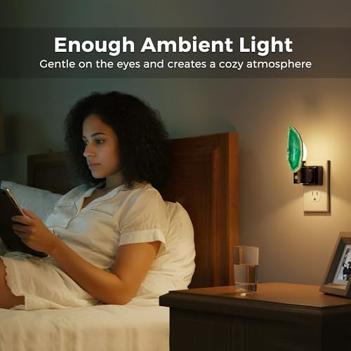 Image of L LOHAS LED Night Lights Plug into Wall, Agate Nightlight Rotating 350 | Dimmable Dusk to Dawn Sensor, Healing Stone Green Agate Decorative Nightlight for Bedroom, Living Room