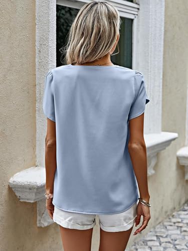 PRETTYGARDEN Short Sleeve Tops for Women 2025 Summer Spring Western Chiffon Blouses Dressy Casual Work Pearl Shirts2