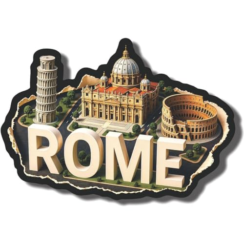 Image of CVANU Rome Country Landmark Theme 2pcs MDF Fridge Magnet - Wooden Travel Souvenir Refrigerator Decorative Collectible Magnet
