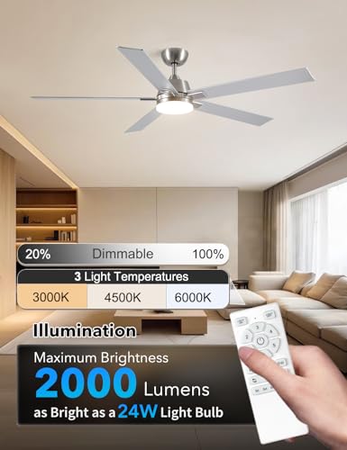 Image of Rayqueen 60Inch Brushed Nickel Ceiling Fans with Lights and Remote,Downrod