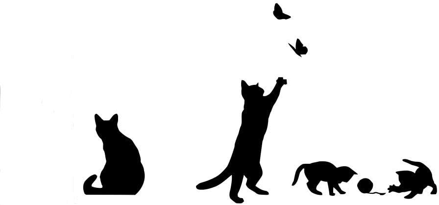 BooDecal Black Four Cats Design Catching Butterfly Playing with Ball Art Peel Stick Wall Stickers DIY Vinyl Wall Decals Applique for Home Stairway Decor Baseboard