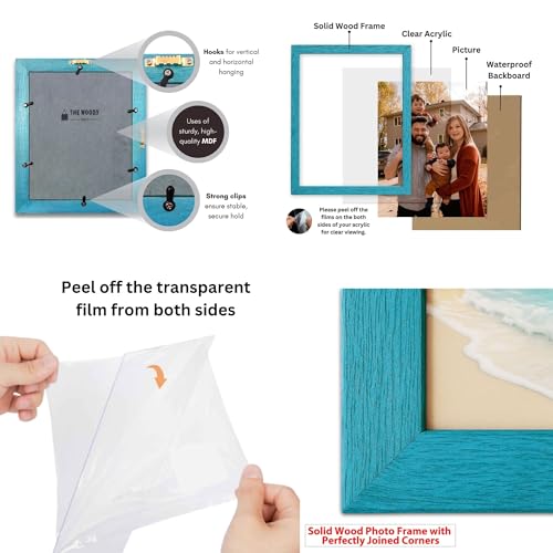 Image of A2 Size Photo Frame | Blue Photo Frames For Wall Decor | Smart Wall Frame | Wooden Photo Frame Crafted For Style | Stylish Big Photo Frames For Wall | Ideal Wooden Engraved Frame