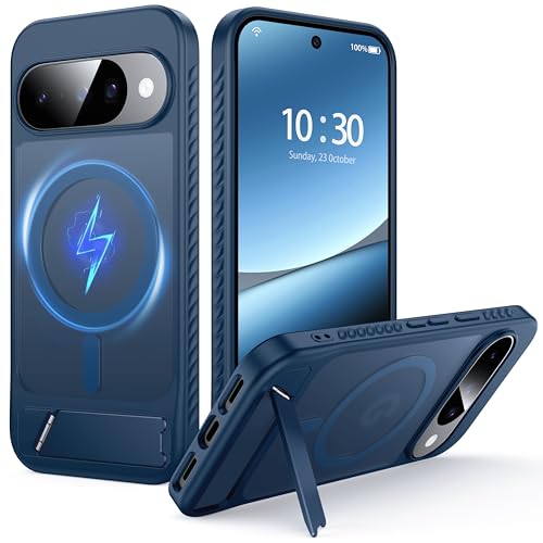 Image of for Google Pixel 10 Case /Pixel 10 Pro Case with MagSafe[Invisible Kickstand][Charge While Standing][Military Shockproof] Translucent Matte Soft Silicone Bumper Pixel 10 /10 Pro Phone Case,Blue