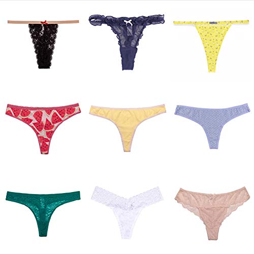 WDX Sexy Thongs for Women - Variety Pack XXL Thong Bulk Underwear Assorted (XXL-E0001, 9)