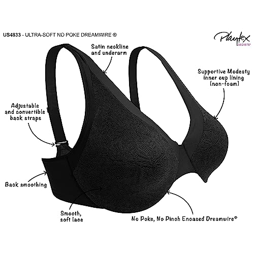 Playtex Secrets Women's Dreamwire Ultra-Soft No-Poke Underwire Bra, Smooth Lace Bra, 4-Way Support