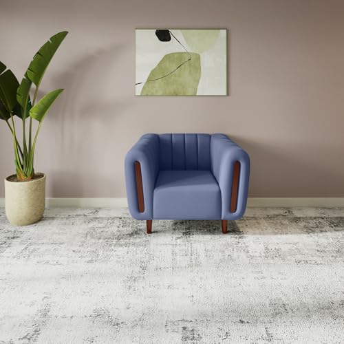 Image of Interio by Godrej Sofa Paramount 1 Seater Fabric Sofa for Living Room, 1-Year Warranty, Solid Wood, Ocean Blue