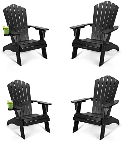 Cecarol Oversized Adirondack Chairs Set of 4, Each Chair is Packed Separately, Fire Pit Chair with 2 Cup Holders, 385lb Weight Capacity, All Weather Resistant Outdoor Chairs for Garden- Black