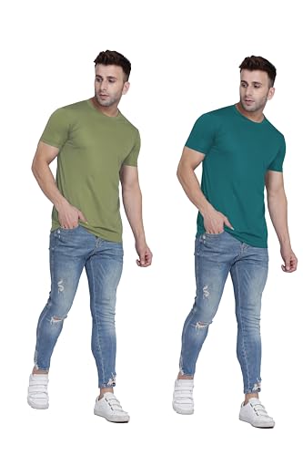 Image of TQH Men Dri Fit Polyester Half Sleeve Round Neck Multicolor t Shirts - Combo Set of 2