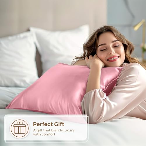 Image of Premium Satin Pillowcase Set of 2 with Eye Mask & 3 Scrunchies | Silky Soft, Anti-Frizz, Skin & Hair Care Sleep Set | Luxury Gift Combo for Women & Girls (Pink)