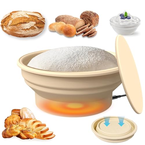 Cesta de fermentación cesta plegable de silicona a prueba de pan de 9 pulgadas Calentador de masa madre, temperatura ajustable, herramienta casera para hacer pan, yogur, pizza