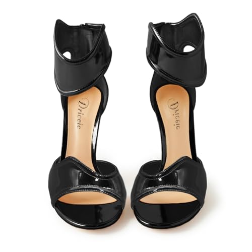 Image of Women's Metallic Open Toe Heels Sandals Back Zipper Dressy Heels Ankle Strap Heels for Party Wedding