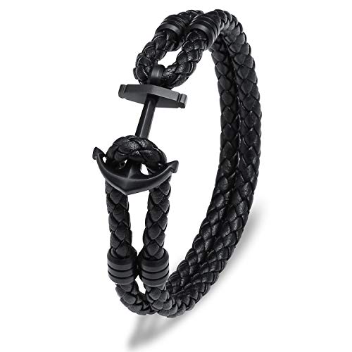 Preisvergleich Produktbild OUTLAW Männerarmband Anker herrenarmbänder Mann maritimes Herrenarmband Damen Herren Leder schwarz Bracelet leather men Lederarmbänder Schmuck Maritim Männerarmbänder Ankerarmband bracelets 1M