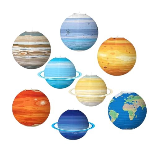 Bieiyhe 8 Piezas Linternas de Papel Planeta, Farolillos del Sistema Solar para Colgar, Decoración del Espacio para Fiesta de Cumpleaños