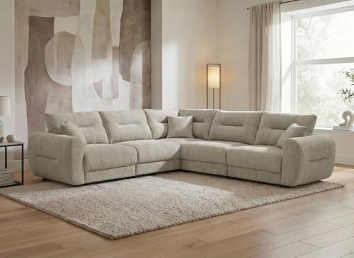 DecoInParis Canapé d'angle en Velours chiné Taupe BALIANE