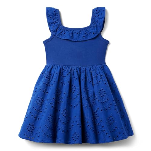 Janie and Jack, Womens, Girls Floral Eyelet Dress (Toddler/Little Kid/Big Little), Blue 1, 5 Years