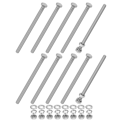 M METERXITY 10-Pack Hex Head Screw Bolt with Nuts Flat &amp; Lock Washers M6x100mm Stainless Steel Bolts and Nuts Kit Fully Threaded Metric Bolt Assortment for Equipment/Machinery
