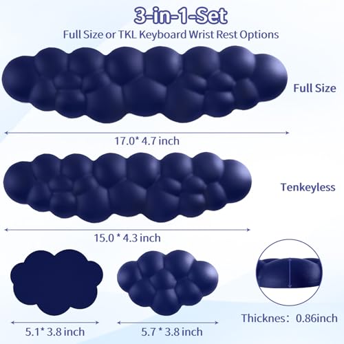 Image of Sushret Cloud Wrist Rest Keyboard, Cloud Keyboard Wrist Pad Set with PU Leather Memory Foam, Cute Arm Rest for Palm Support, PC /Gaming Desk Accessories /Office Setup /Computer Hand Cushion - Dark Blue