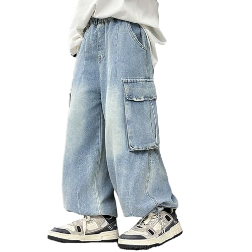 Pantalones vaqueros rectos con bolsillos cargo y corte holgado para niños activos
