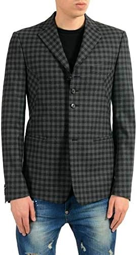 Versace Men's 100% Wool Plaid Four Button Blazer Sport Coat US 38 IT 48