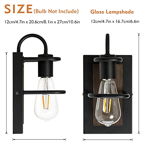 Minetom Modern Farmhouse Wall Light Fixture Wall Sconce, Bathroom Light Fixtures Wood + Matte Black Finish (E26 Base) #TOP2