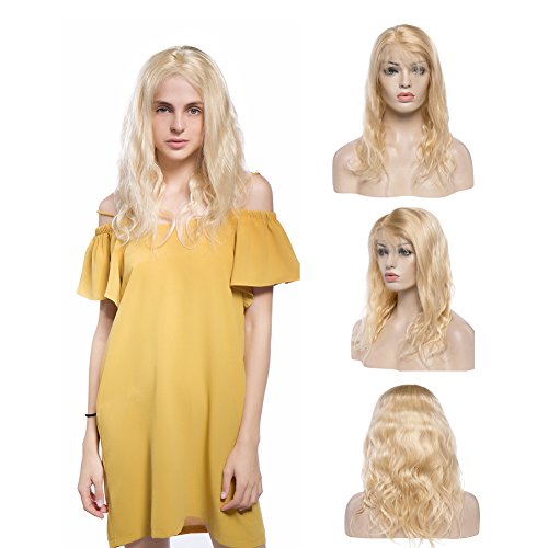 Glueless Human Hair Lace Front Wig With Baby Hair Bleach Blonde #613 Virgin Brazilian Human Hair Lace Wig Natural Hairline Free Part 130% Density Body Wave 22''