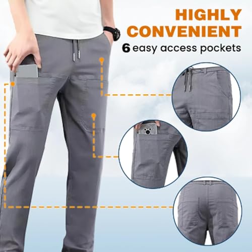 Mencomfy Cargo Pants, Sirmale Cargo Pants, Sirmale Multipants - High Stretch Multi-Pocket Cargo Pants-Dark Gray||M3