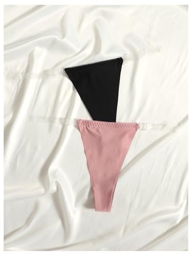 Image of GORGLITTER Women's 2 Piece No Show Underwear G String Thongs Clear Strap Invisible Seamless See Through Underwear Panties