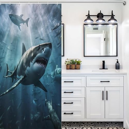 Rideau de douche requin imperméable anti-éclaboussures lavable en machine 92x183cm - 5