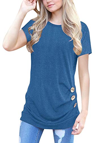 MOLERANI T-Shirt décontracté à Manches Courtes pour Femmes, col Rond, Ample, Chemisier (Bleu, XL) Cover