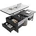 HMBB Podnieś Top Coffee Table 47"X24", funkcjonalny z ukrytym magazynem i otwartym półką, składany stolik do kawy z 2 wygodnymi stołkami i miejscem do przechowywania do salonu i mebli biurowych