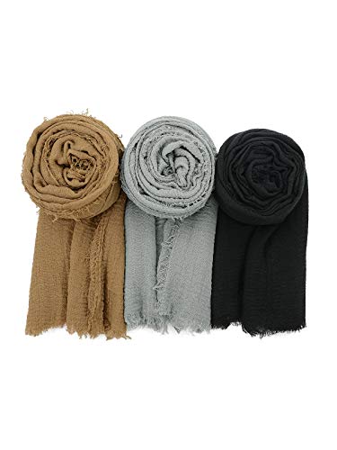 Century Star Womens Turban Head Wrap Scarve Soft Cotton Headbands Hijab for Women All Season Long Scarf Light Grey&Camel&Black