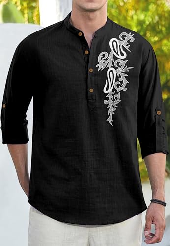 Image of Men's Printed Cotton Blend Short Kurta | Regular Fit Casual Kurta Shirt for Men with Mandarin Collar | Ethnic