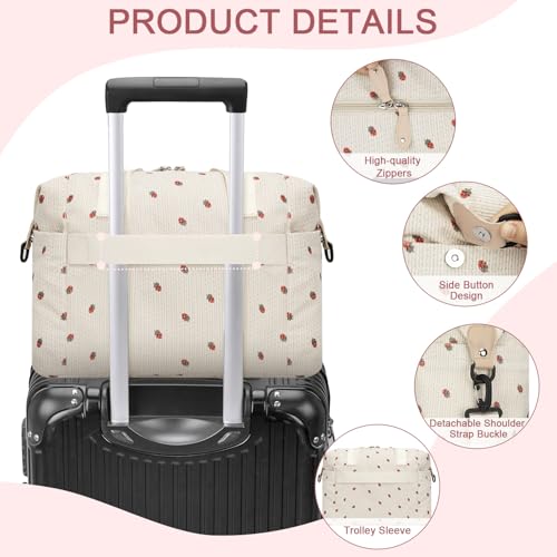 Image of Pritent Diaper Bag Tote - Diaper Baby Bags with Pacifier Case, Shoulder Straps, Stroller Clips, Waterproof Large Mommy Maternity Travel Baby Bag for Mom and Dad, strawberry